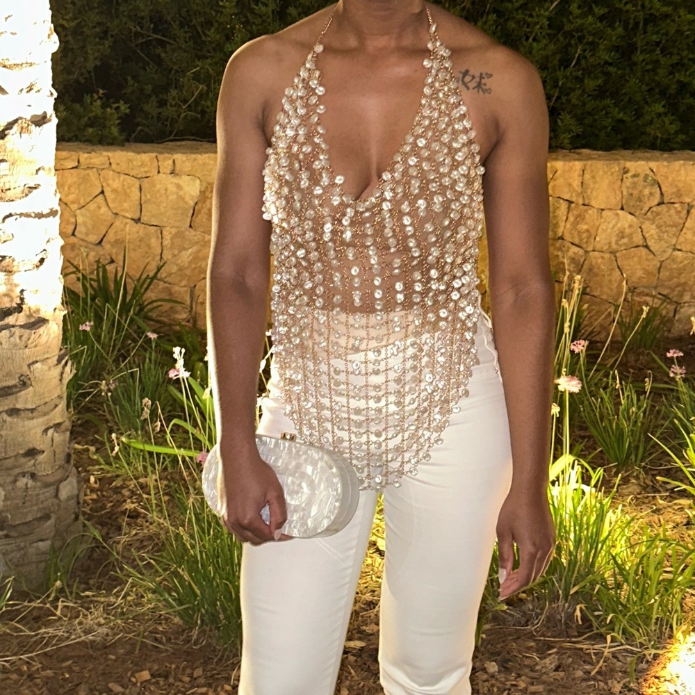 Gold Chain Pearl Top